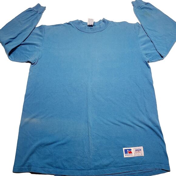 Vintage Russell Athletic High Cotton Blue Long Sleeve Shirt Size Large USA Made - Picture 1 of 7